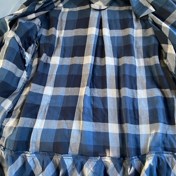 Style & Co Long Roll Tab Sleeve Ruffle Hem Carefree Plaid Blue Cardigan S NWT - Picture 2 of 4